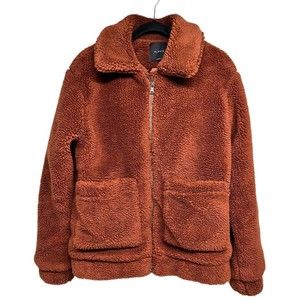 Anthropologie Elodie Faux‎ Sherpa Shearling Teddy Coat Oversized Rust Size Small